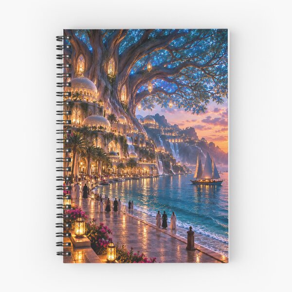 Item preview, Enchanted Tree City by the Sea Fantasy Sunset Landscape designed and sold by IRON SIREN.