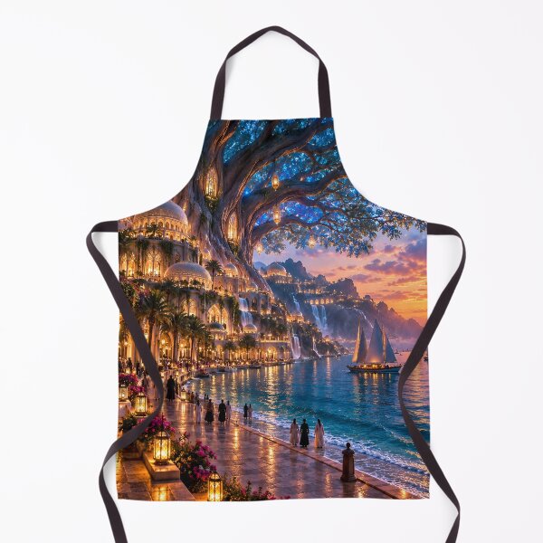 Item preview, Enchanted Tree City by the Sea Fantasy Sunset Landscape designed and sold by IRON SIREN.