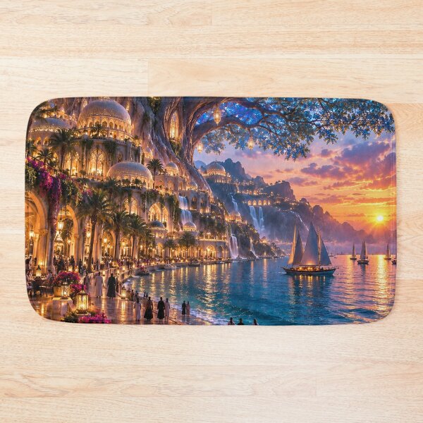 Item preview, Enchanted Tree City by the Sea Fantasy Sunset Landscape designed and sold by IRON SIREN.