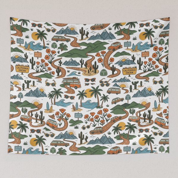 Item preview, Highway 1 California Road Trip Vintage Seamless Pattern Art designed and sold by mood-draftsman.