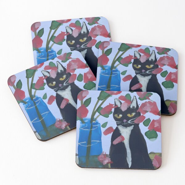 Item preview, Black Kitty & Pink Floral Arrangement designed and sold by startruth.