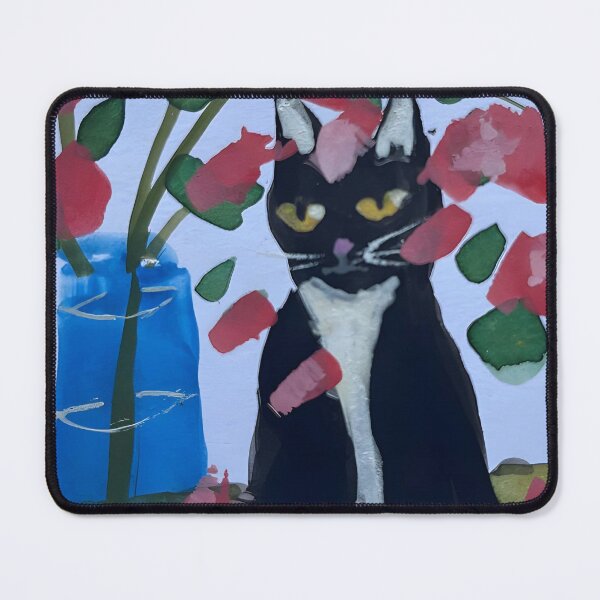 Item preview, Black Kitty & Pink Floral Arrangement designed and sold by startruth.