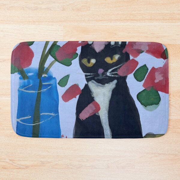 Item preview, Black Kitty & Pink Floral Arrangement designed and sold by startruth.