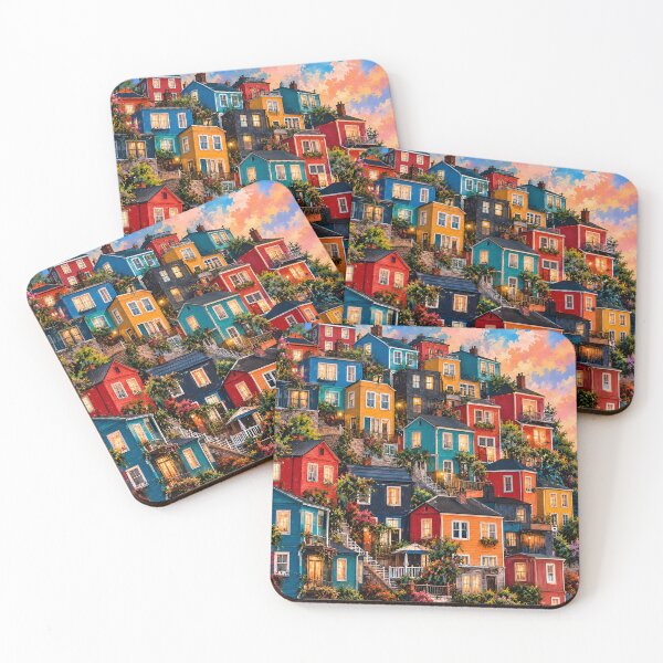 Item preview, Colorful Hillside Village Vibrant Houses Cozy Town Landscape designed and sold by IRON SIREN.