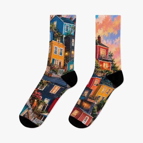 Item preview, Colorful Hillside Village Vibrant Houses Cozy Town Landscape designed and sold by IRON SIREN.