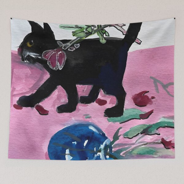 Item preview, Playful Black Kitty & Fallen Blue Pot designed and sold by startruth.