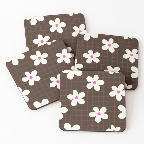 Item preview, Retro Daisy Floral Brown Grid Pattern designed and sold by jianina-alondra.
