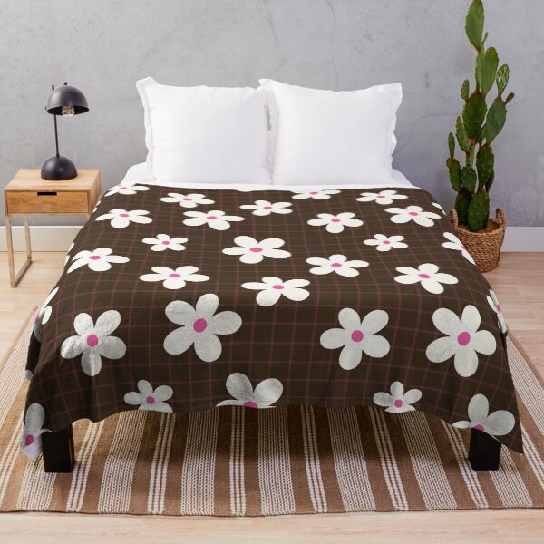 Item preview, Retro Daisy Floral Brown Grid Pattern designed and sold by jianina-alondra.