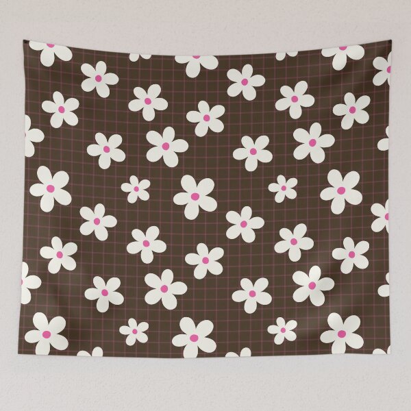 Item preview, Retro Daisy Floral Brown Grid Pattern designed and sold by jianina-alondra.
