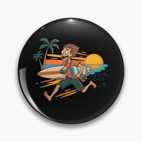 Item preview, Excited Beach Vacation Surfer Funny Tourist Running Retro Cartoon Art designed and sold by mood-draftsman.