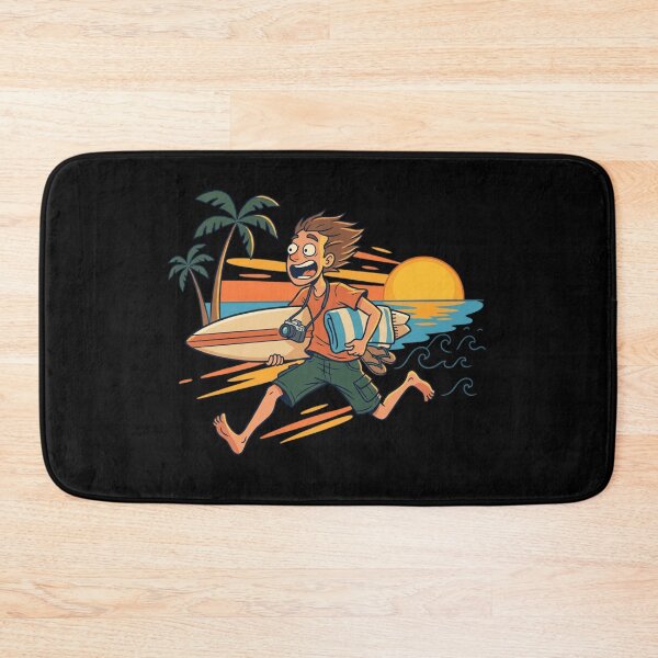 Item preview, Excited Beach Vacation Surfer Funny Tourist Running Retro Cartoon Art designed and sold by mood-draftsman.