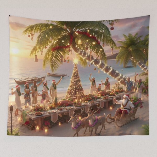 Item preview, Fun Tropical Christmas Beach Party with Santa Sleigh Design designed and sold by VibranPalette.