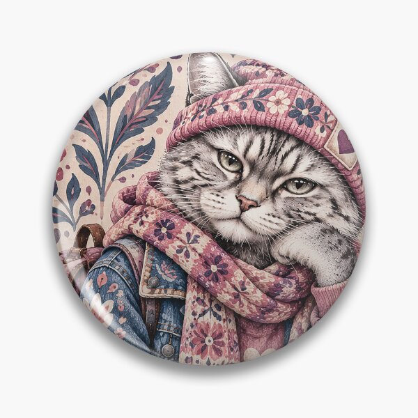 Item preview, Hipster Cat in Floral Denim Boho Outfit designed and sold by Gold Turtle  Lina.