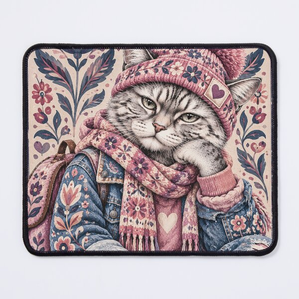 Item preview, Hipster Cat in Floral Denim Boho Outfit designed and sold by Gold Turtle Lina.