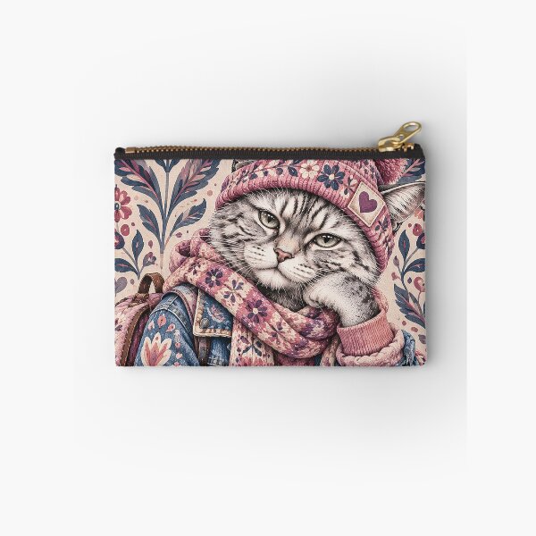Item preview, Hipster Cat in Floral Denim Boho Outfit designed and sold by Gold Turtle  Lina.