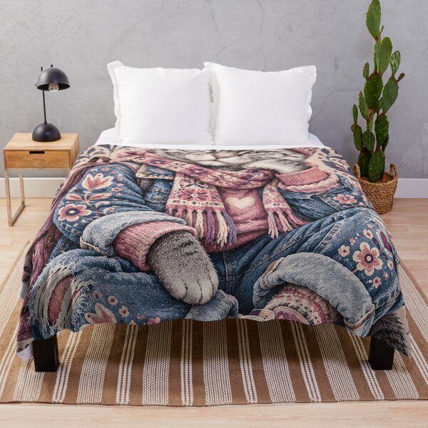Item preview, Hipster Cat in Floral Denim Boho Outfit designed and sold by Gold Turtle Lina.