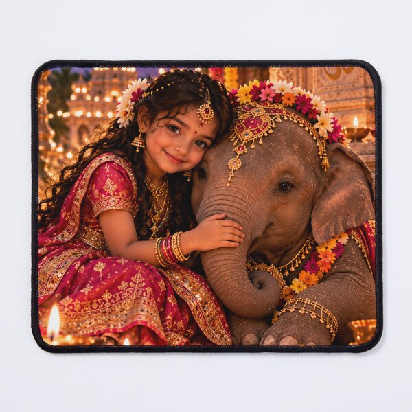 Item preview, Indian girl with baby elephant designed and sold by AnjaSarahArt.