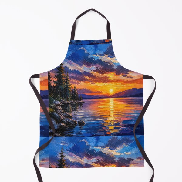 Item preview, Dramatic Sunset Over Alpine Lake Impasto Oil Painting designed and sold by NinaVibeStudio.