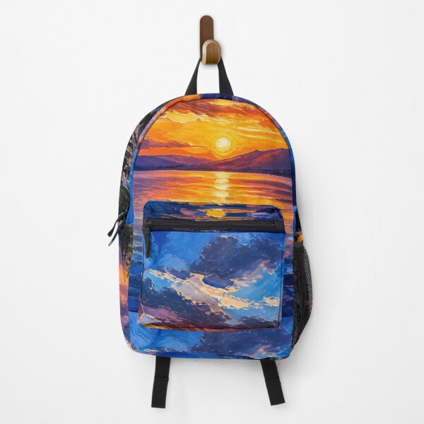 Item preview, Dramatic Sunset Over Alpine Lake Impasto Oil Painting designed and sold by NinaVibeStudio.