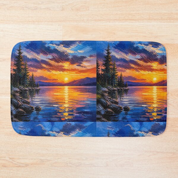 Item preview, Dramatic Sunset Over Alpine Lake Impasto Oil Painting designed and sold by NinaVibeStudio.