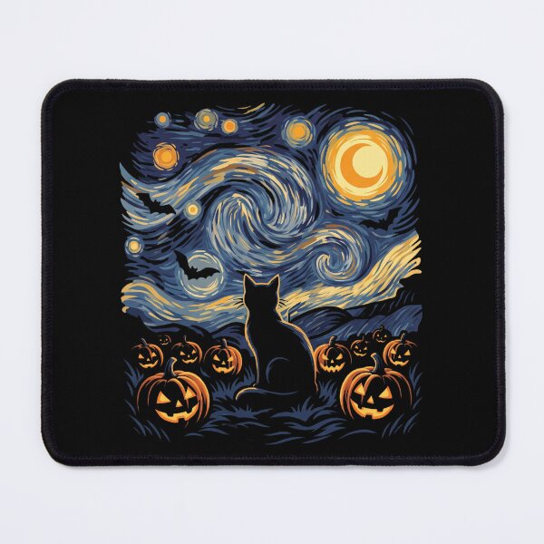 Item preview, Starry Night Spooky Black Cat & Glowing Pumpkins designed and sold by MizoX7.