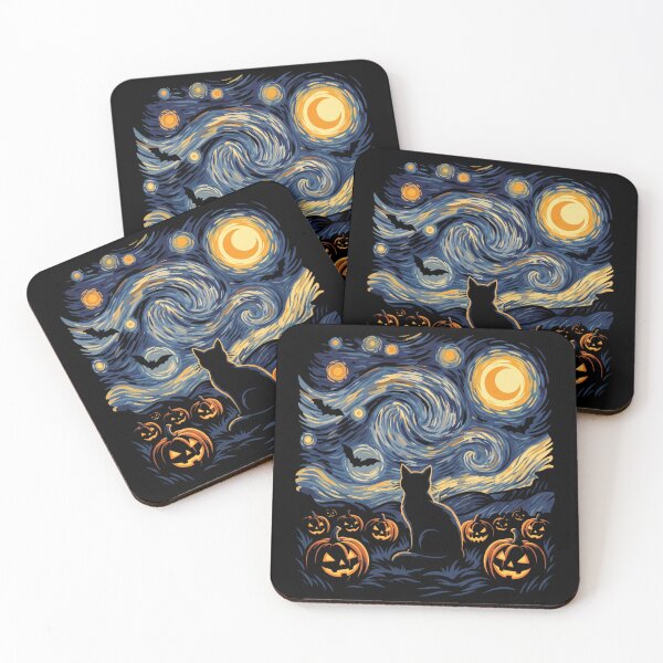 Item preview, Starry Night Spooky Black Cat & Glowing Pumpkins designed and sold by MizoX7.