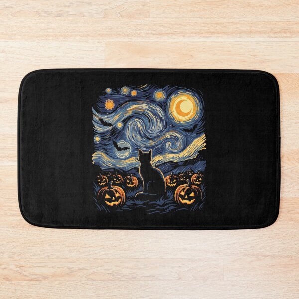 Item preview, Starry Night Spooky Black Cat & Glowing Pumpkins designed and sold by MizoX7.