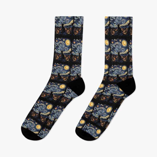Item preview, Starry Night Spooky Black Cat & Glowing Pumpkins designed and sold by MizoX7.