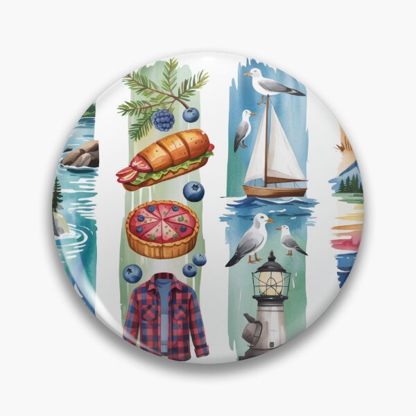 Item preview, Maine Coastal Watercolor – Lighthouse, Lobster Roll & Moose designed and sold by Marie Gems.