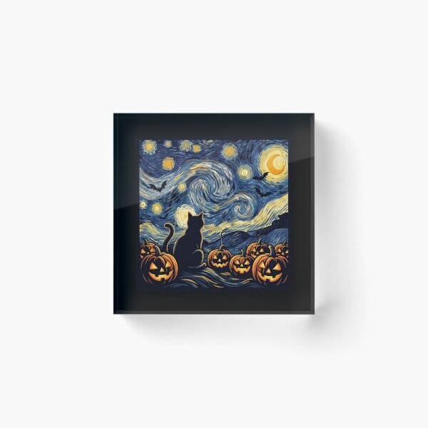 Item preview, Starry Night Spooky Black Cat & Glowing Pumpkins designed and sold by MizoX7.