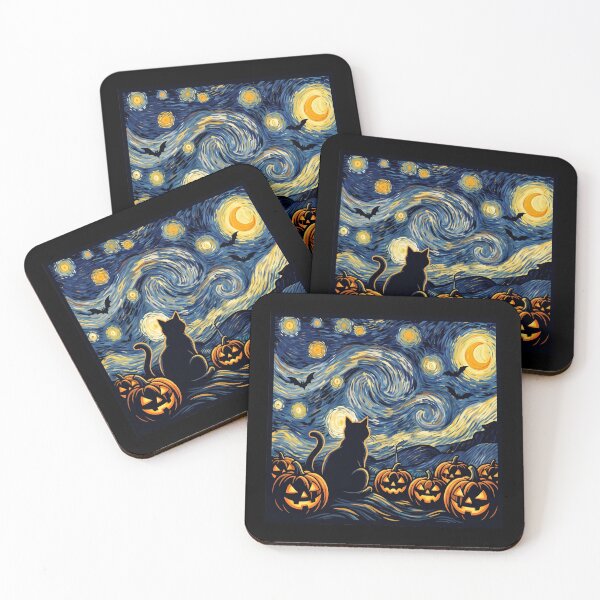 Item preview, Starry Night Spooky Black Cat & Glowing Pumpkins designed and sold by MizoX7.