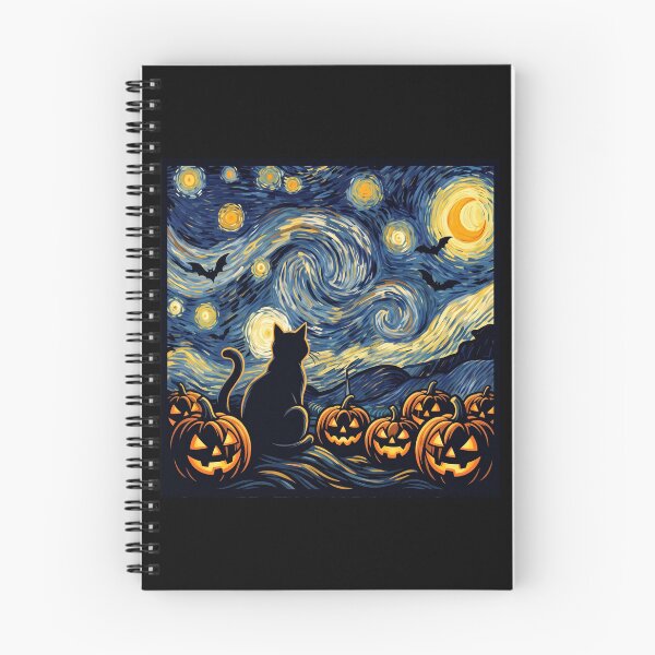 Item preview, Starry Night Spooky Black Cat & Glowing Pumpkins designed and sold by MizoX7.