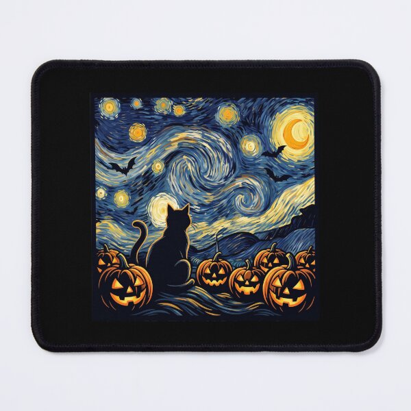 Item preview, Starry Night Spooky Black Cat & Glowing Pumpkins designed and sold by MizoX7.
