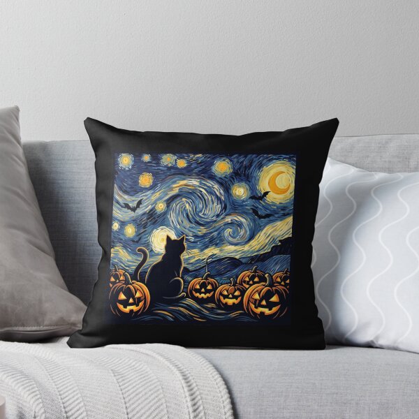Item preview, Starry Night Spooky Black Cat & Glowing Pumpkins designed and sold by MizoX7.