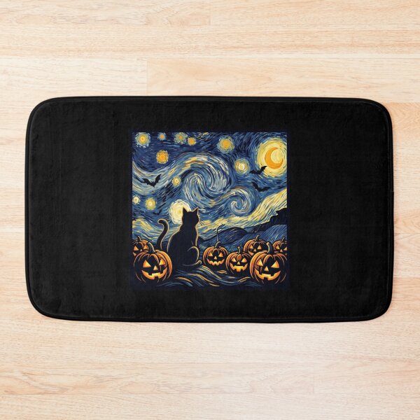 Item preview, Starry Night Spooky Black Cat & Glowing Pumpkins designed and sold by MizoX7.