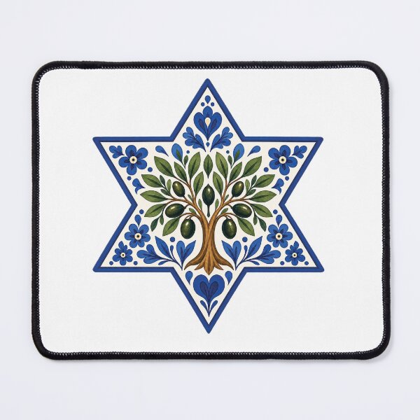 Item preview, Star of David Olive Tree Jewish Folk Art designed and sold by Gold Turtle Lina.
