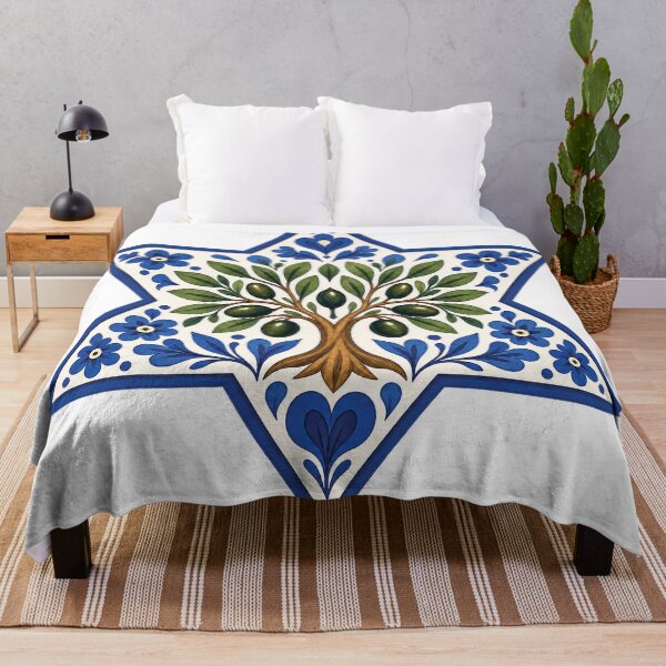 Item preview, Star of David Olive Tree Jewish Folk Art designed and sold by Gold Turtle Lina.