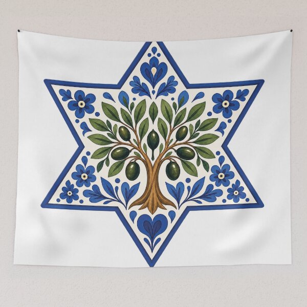 Item preview, Star of David Olive Tree Jewish Folk Art designed and sold by Gold Turtle  Lina.