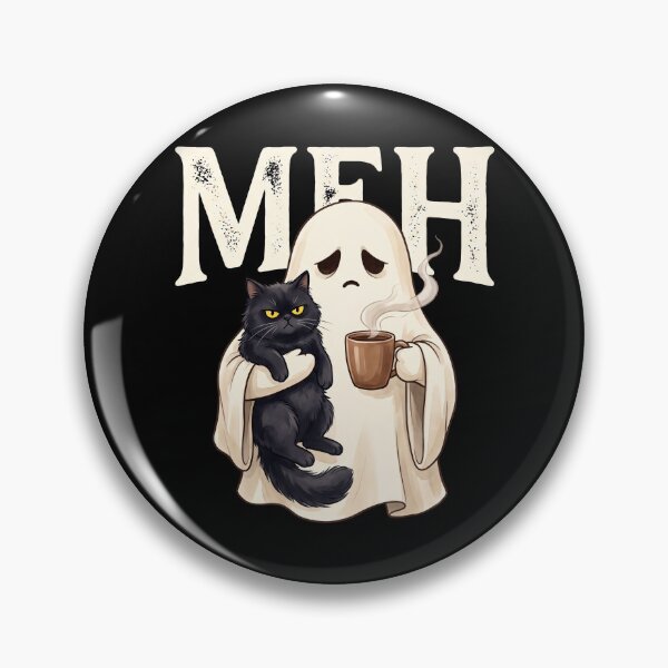 Item preview, MEH Funny Tired Ghost & Grumpy Black Cat Coffee designed and sold by MizoX7.