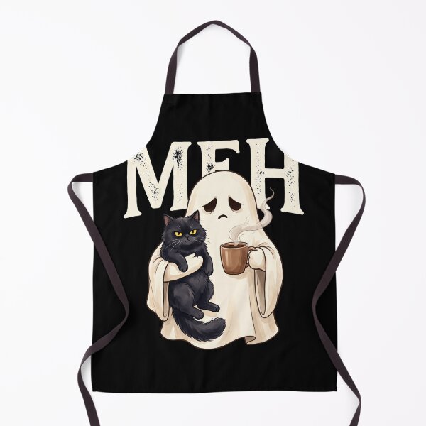 Item preview, MEH Funny Tired Ghost & Grumpy Black Cat Coffee designed and sold by MizoX7.