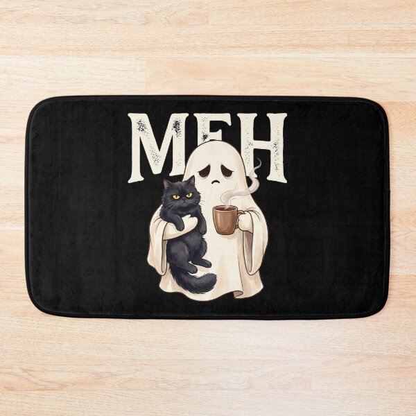 Item preview, MEH Funny Tired Ghost & Grumpy Black Cat Coffee designed and sold by MizoX7.