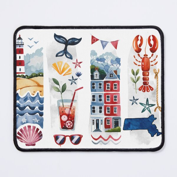 Item preview, Massachusetts Coastal Watercolor – Whale, Lobster & Lighthouse designed and sold by Marie Gems.