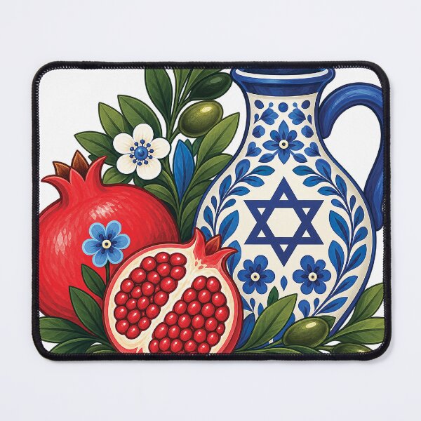 Item preview, Jewish Pomegranate Olive Star of David Folk Art designed and sold by Gold Turtle Lina.