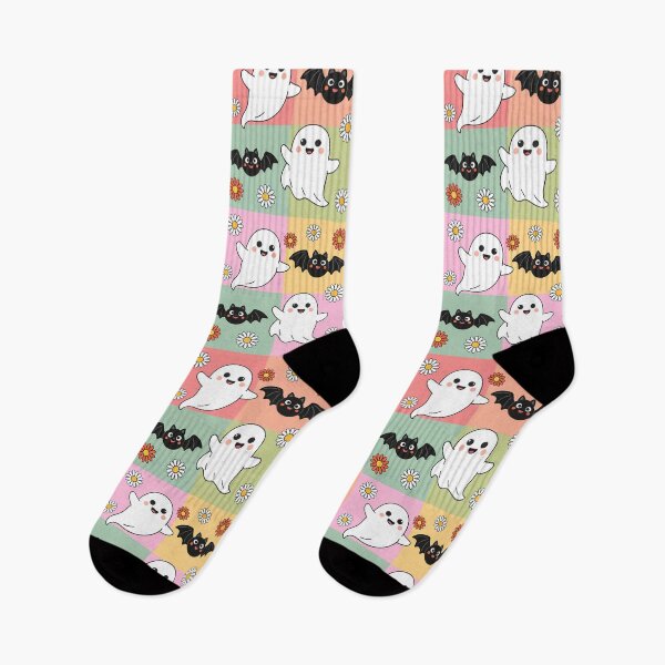 Item preview, HALLOWEEN SOCKS Ghosts and Bats Patchwork designed and sold by SOCKSbySBD.