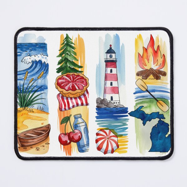 Item preview, Michigan Great Lakes Watercolor – Cherries, Lighthouse & Campfire designed and sold by Marie Gems.