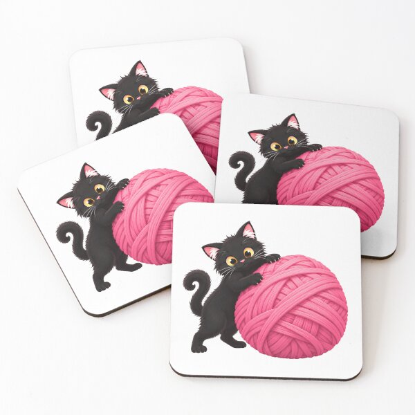 Item preview, Cute Black Cat Hugging a Pink Yarn Ball  designed and sold by warrrsx.