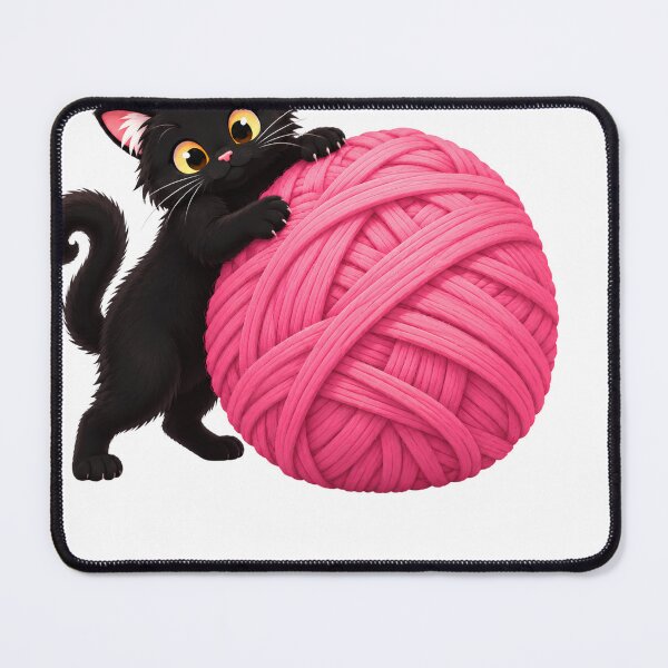 Item preview, Cute Black Cat Hugging a Pink Yarn Ball designed and sold by warrrsx.