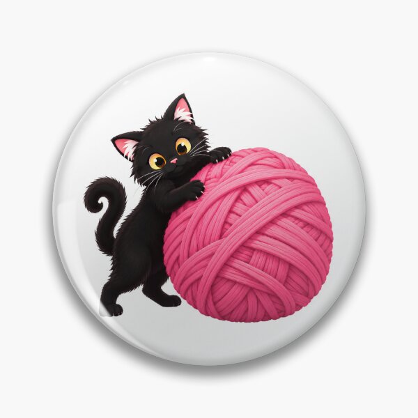Item preview, Cute Black Cat Hugging a Pink Yarn Ball  designed and sold by warrrsx.