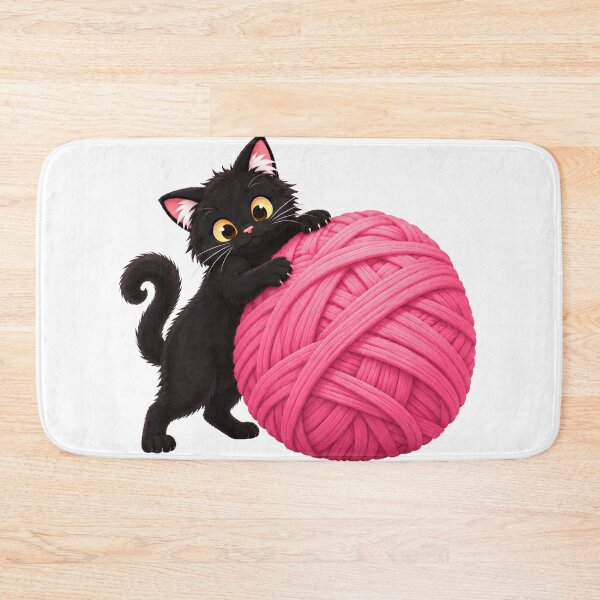 Item preview, Cute Black Cat Hugging a Pink Yarn Ball designed and sold by warrrsx.