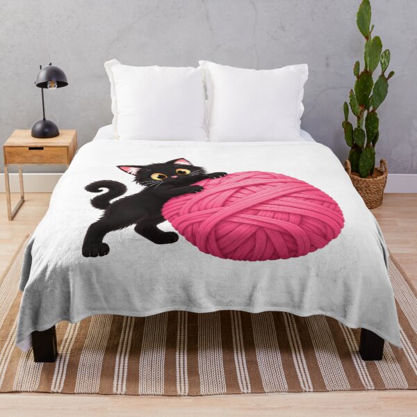 Item preview, Cute Black Cat Hugging a Pink Yarn Ball designed and sold by warrrsx.